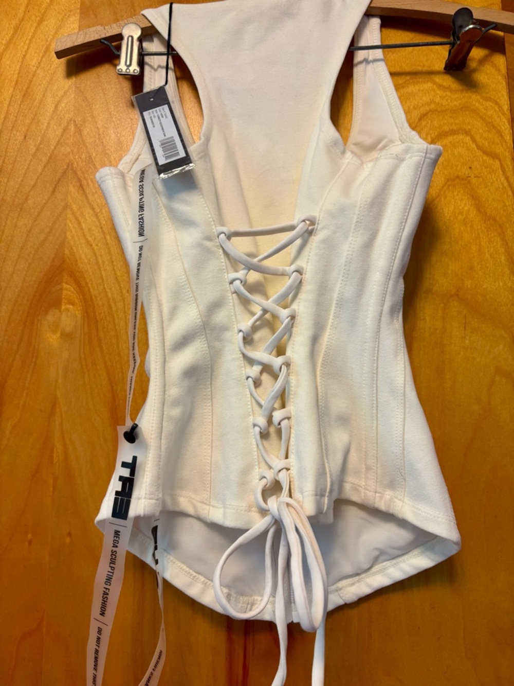 Corsety Ivory Scoopneck Tank TA3 Zip-Front with Lace-up back. - Picture 7 of 12